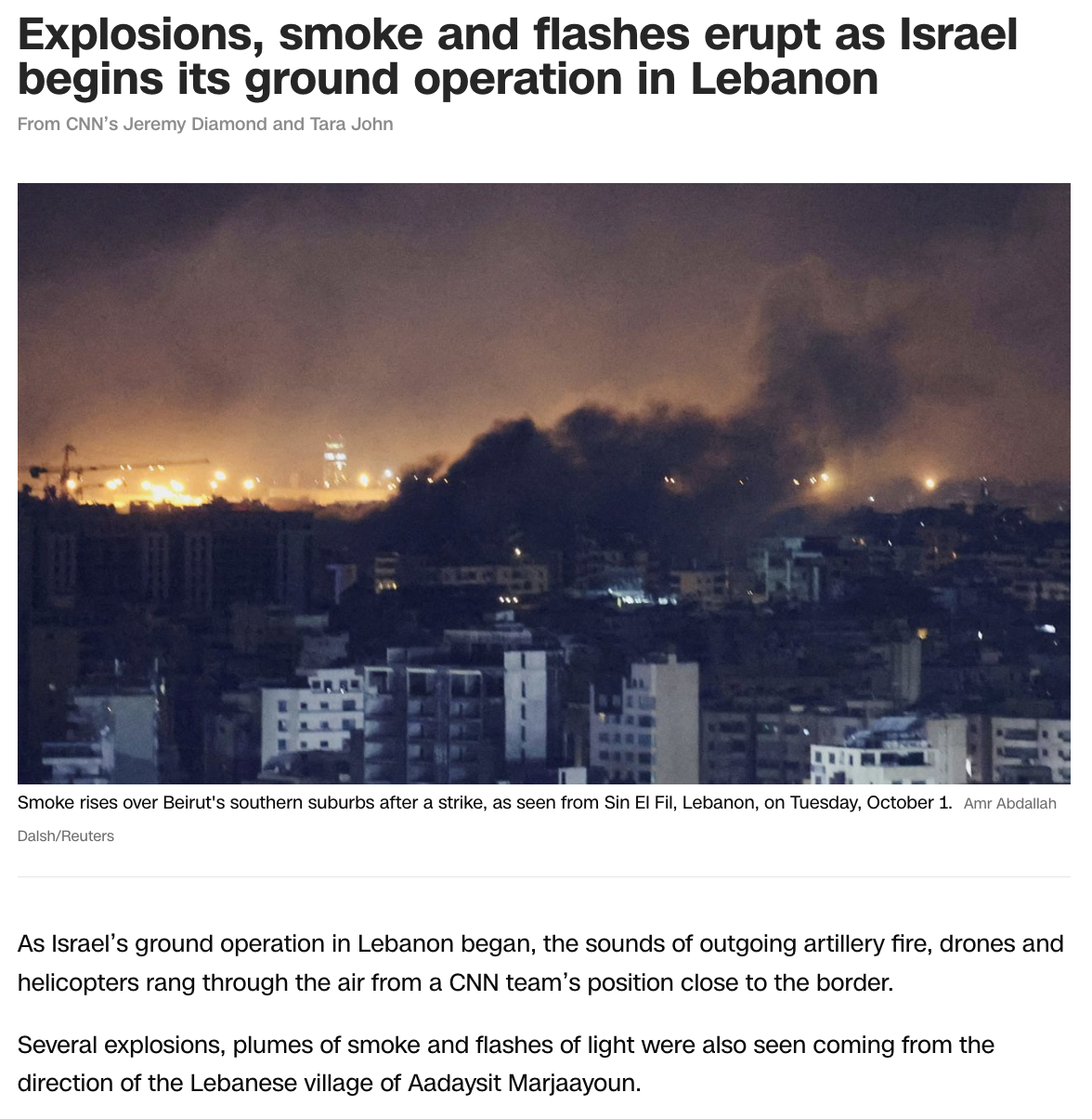 Israel begins ground invasion of Lebanon, October 1, 2024, 42 days